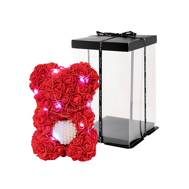 LED Sweet Rose Bear with Pearl Heart Red (25cmH)