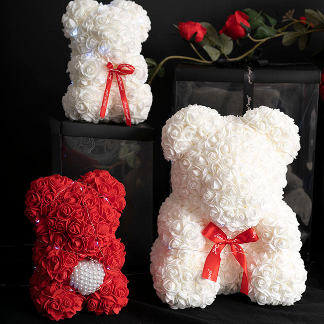 LED Sweet Rose Bear with Pearl Heart Red (25cmH)