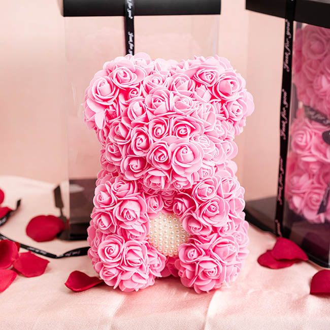 Sweet Rose Bear with Pearl Heart Pink (25cmH)