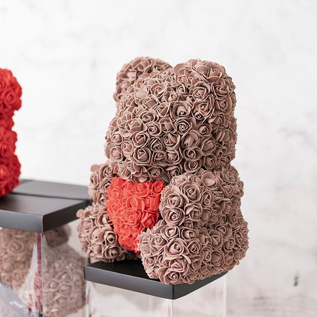 Rose Bear Ted w Red Heart Chocolate (35cmH)