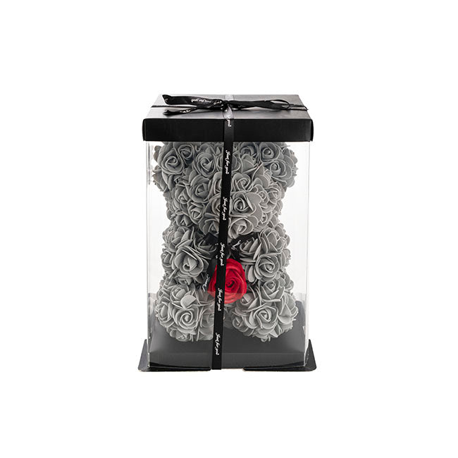 Rose Bear with Red Flower Grey (25cmH)