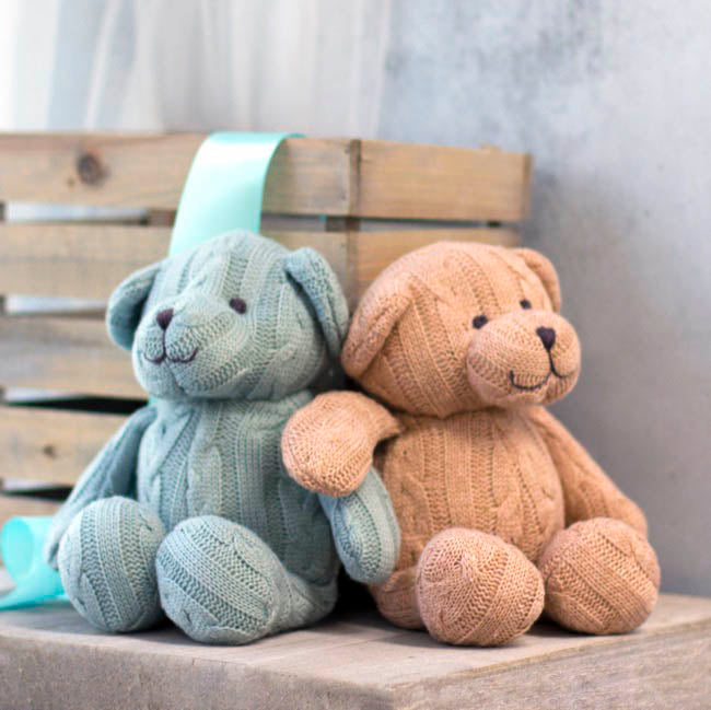 Zac Cable Knit Teddy Bear Baby Blue (22cmST)