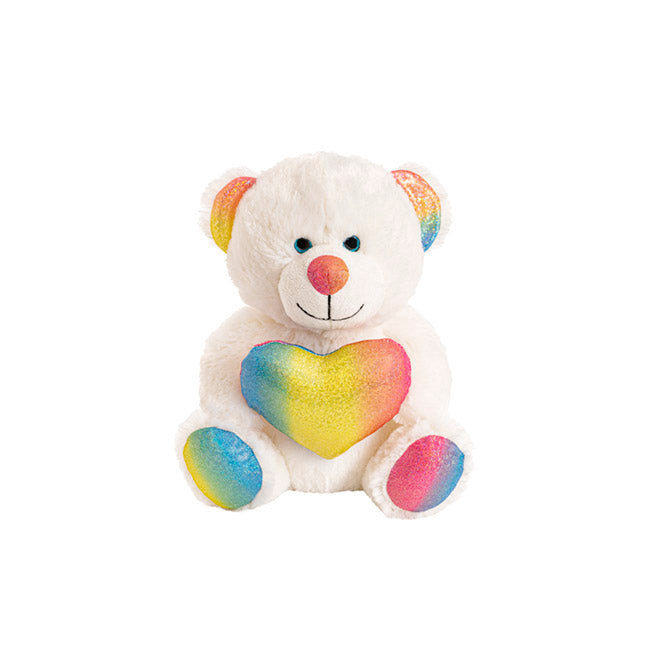 Rainbow Bear With Love Heart White (23cmST)