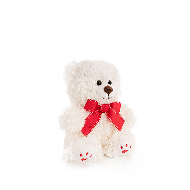 Aiden Bear with Red Bow White (20cmST)