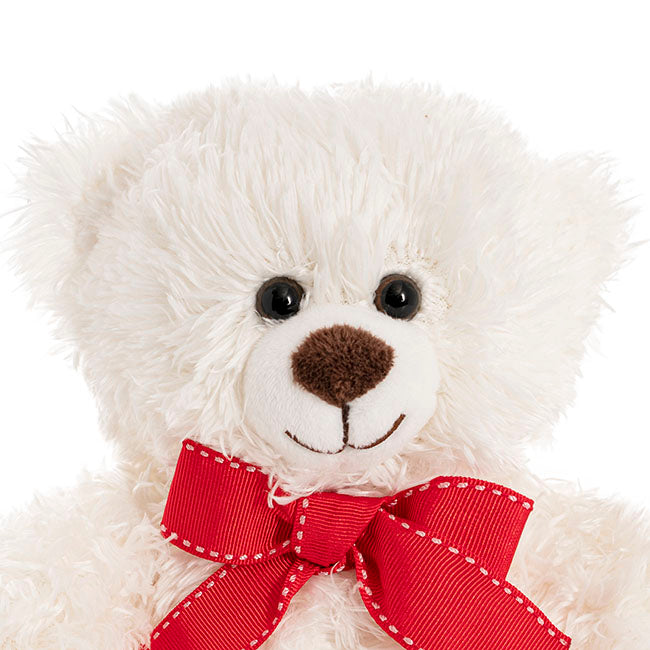 Aiden Bear with Red Bow White (20cmST)