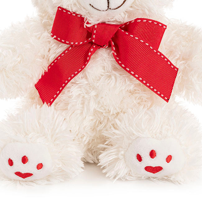 Aiden Bear with Red Bow White (20cmST)