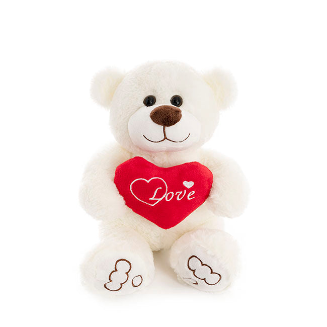 Riley Bear with Red Heart White (25cmST)