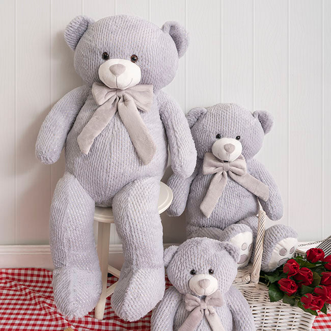 Louis Teddy Bear With Dark Grey Bow Grey (52cmST)