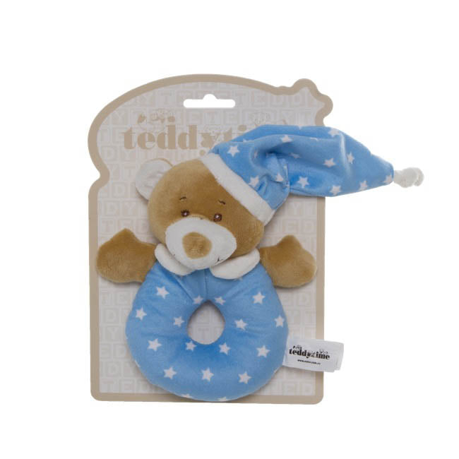 Starbright Teddy Bear Ring Rattle Blue (16cm)