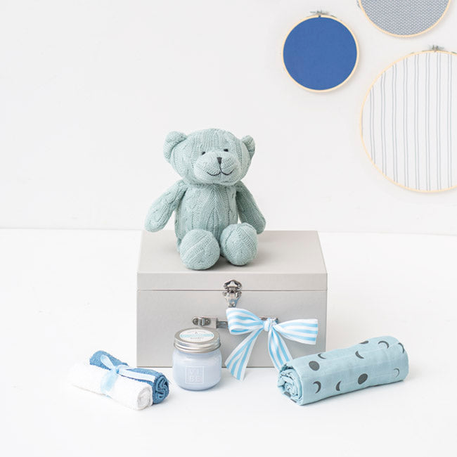 Zac Cable Knit Teddy Luxe Suitcase Hamper Baby Blue