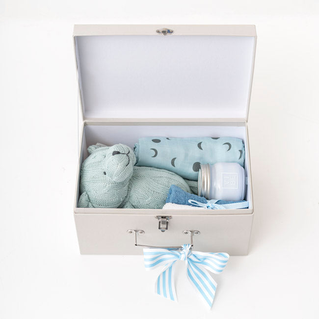 Zac Cable Knit Teddy Luxe Suitcase Hamper Baby Blue